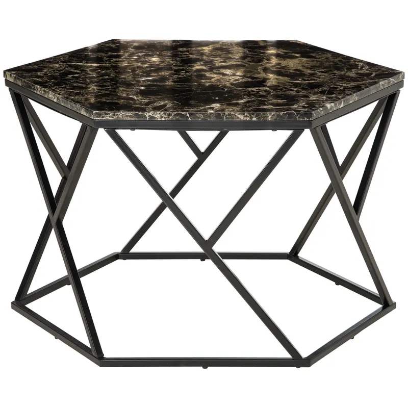 Masuta de cafea moderna cu blat din imitatie de marmura si structura din MDF si otel, 81x70x51,2 cm, negru HOMCOM | Romania