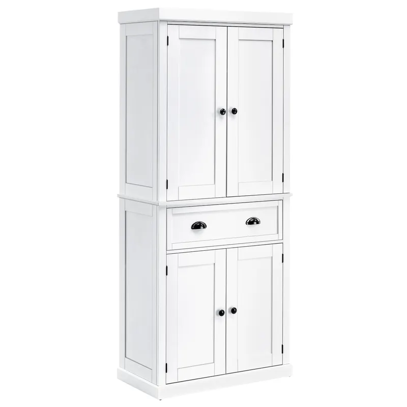 Dulap de bucatarie HOMCOM cu sertar central din MDF, placi aglomerate si metal, 76x40,5x184cm, alb | Romania