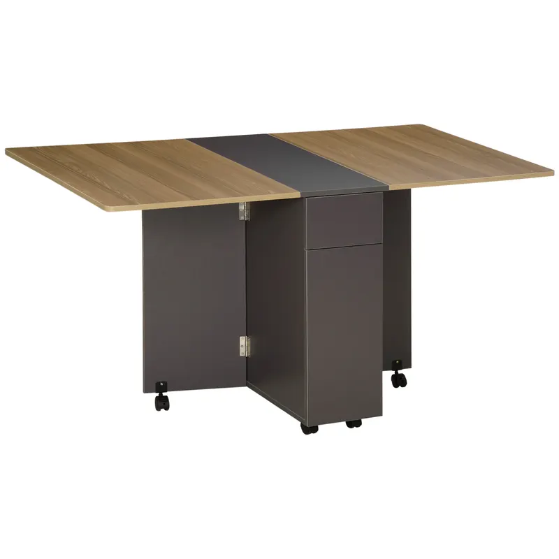 Masa Pliabila Dreptunghiulara HOMCOM din PAL, cu 2 Sertare Dulap 6 Roti, Design Practic, Maro | Romania