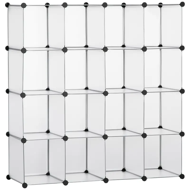 HOMCOM Mobilier Modular pentru Încălțăminte, 16 Cuburi Transparente din Plastic PP și Oțel, 30x30x30cm, Design Versatil | Romania