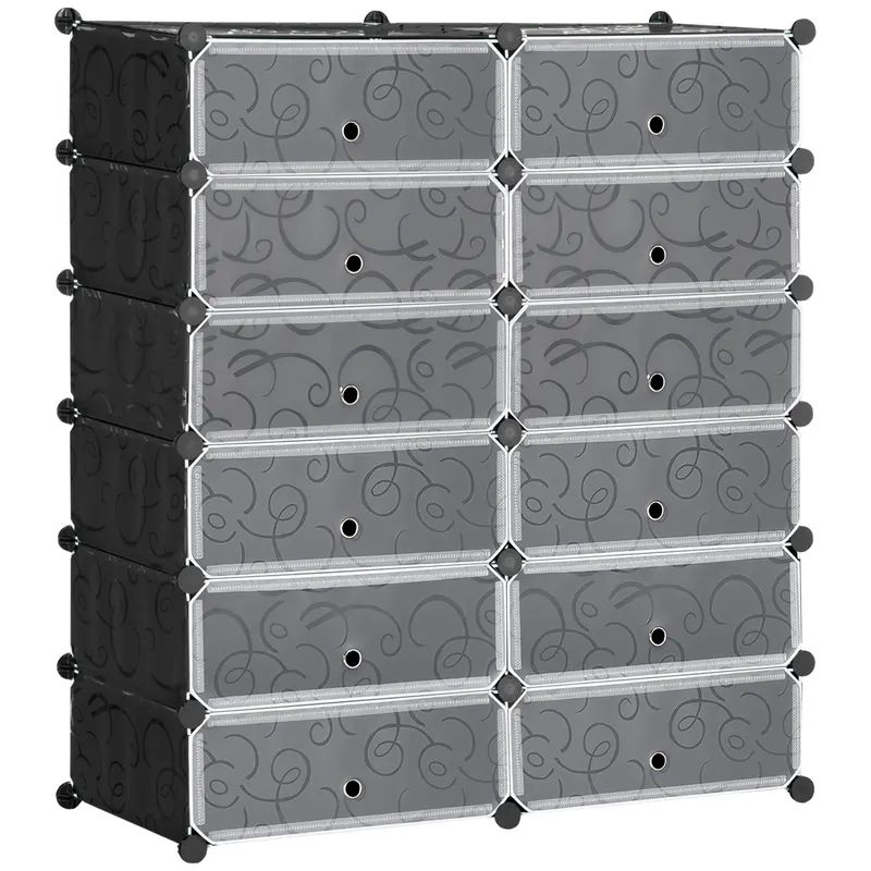 HOMCOM Dulap pentru Încălțăminte Modular cu 12 Cuburi din PP și Oțel Design Versatil Negru și Alb pentru Hol sau Dormitor | Romania