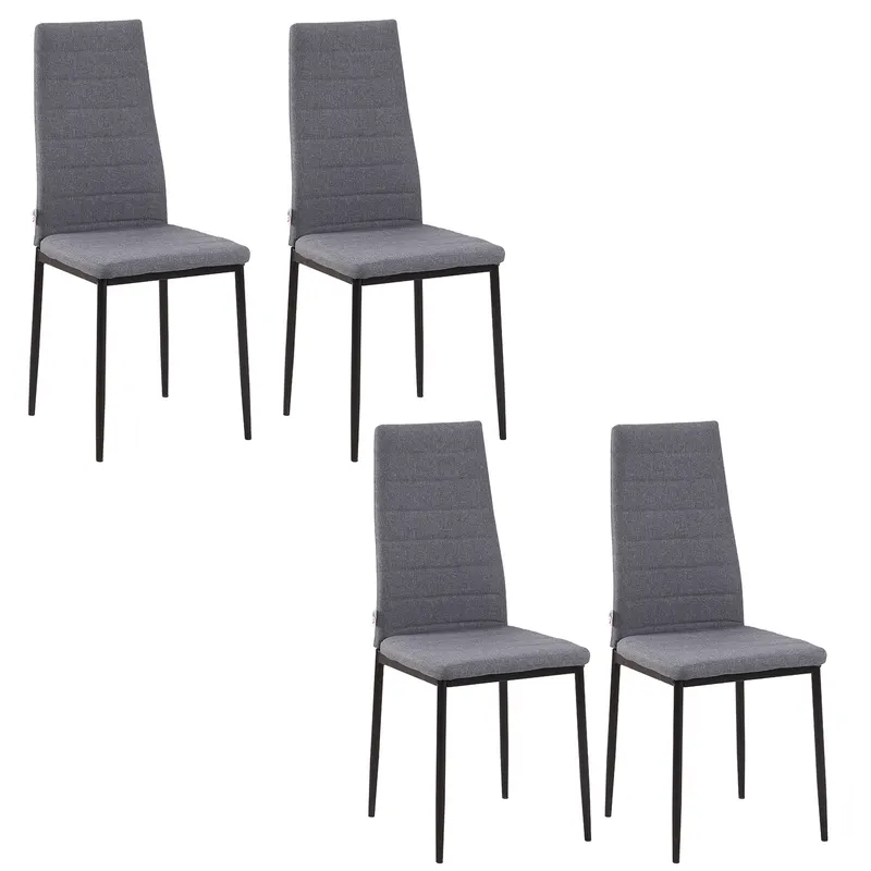 HOMCOM Set 4 Scaune Tapițate, Căptușite pentru Camera de Zi, Moderne, din Metal și Material Textil, 41x50x97 cm, Gri | Romania