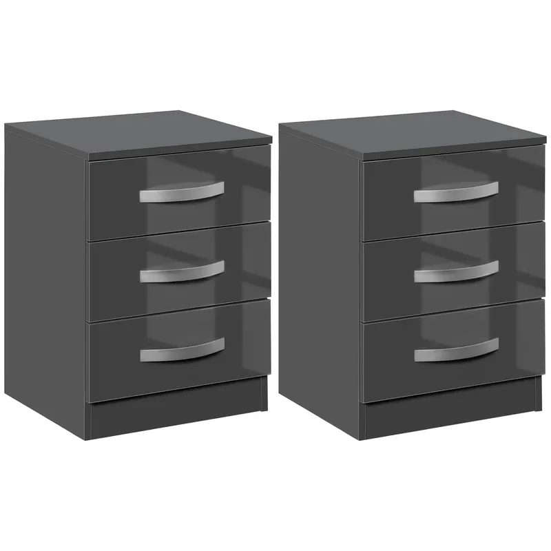 HOMCOM Noptiere, 2 Piese cu 3 Sertare, pentru dormitor si sufragerie Elegant si Modern, 40x36x56cm, Gri | Romania
