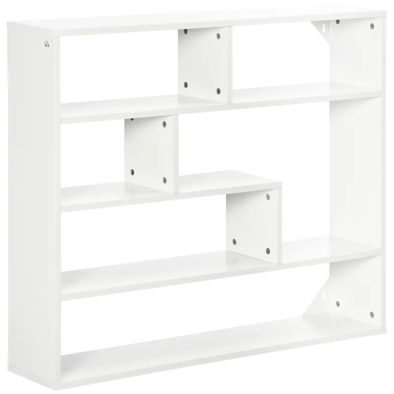 Biblioteca moderna de perete HOMCOM cu 4 niveluri , raft din lemn care economiseste spatiu pentru living si birou, 94x19,5x80cm, alb | Romania