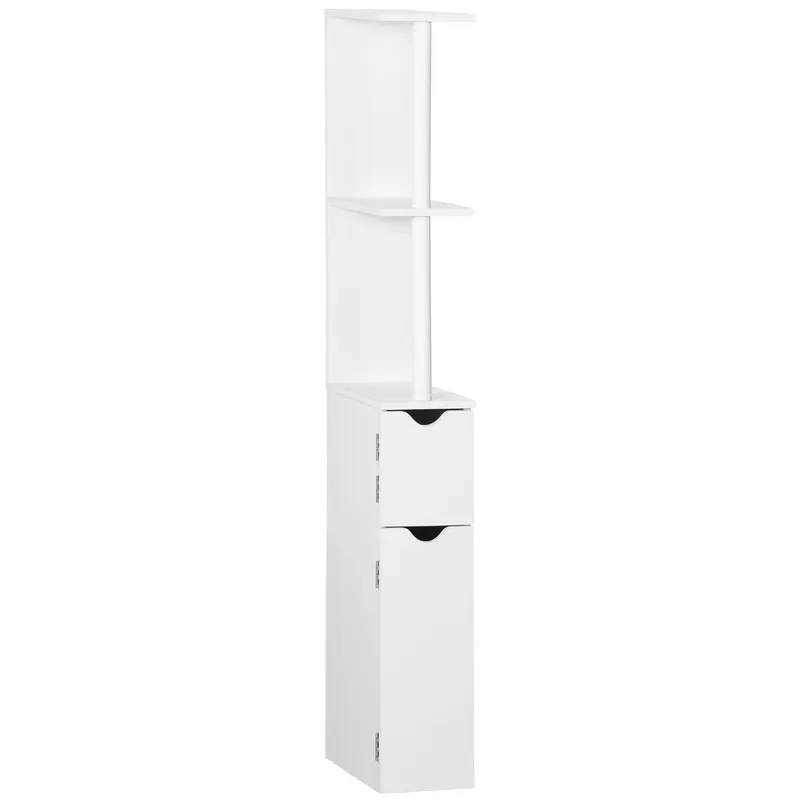 Kleankin Coloană pentru Baie cu 2 Rafturi, 2 Dulapuri, din MDF și PAL Vopsit, 15,2x29,8x118 cm, Alb | Romaniaamania