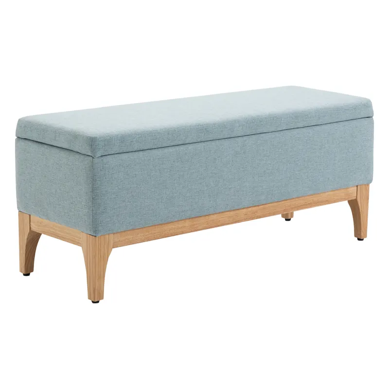 Banca de Depozitare HOMCOM din Tesatura cu Efect In si Lemn pentru Hol, 110x39x45lcm, Albastru deschis | Romania