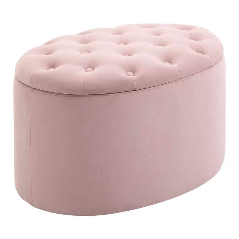 Puf HOMCOM Container cu Capac Matlasat, Suport Picioare Catifea Oval, Mobilier Living Dormitor, Roz | Romania