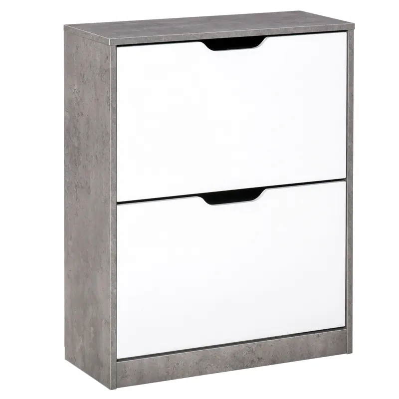 HOMCOM Dulap Pantofi cu 2 Uși, pentru 8 Perechi, Polițe Reglabile, Economisire Spațiu, Gri/Alb, 62,5x24x81 cm | Romania