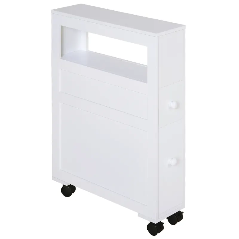 HOMCOM Mobilier Baie din Lemn, Rafturi și 2 Sertare, 16x52x66 cm, Design Modern, Alb | Romania