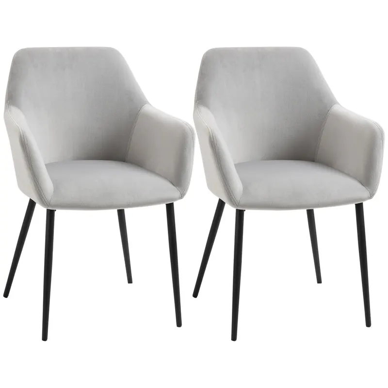 HOMCOM Set de 2 Scaune de Sufragerie Decorative din Catifea Gri Deschis pentru Living sau Dining | Romania