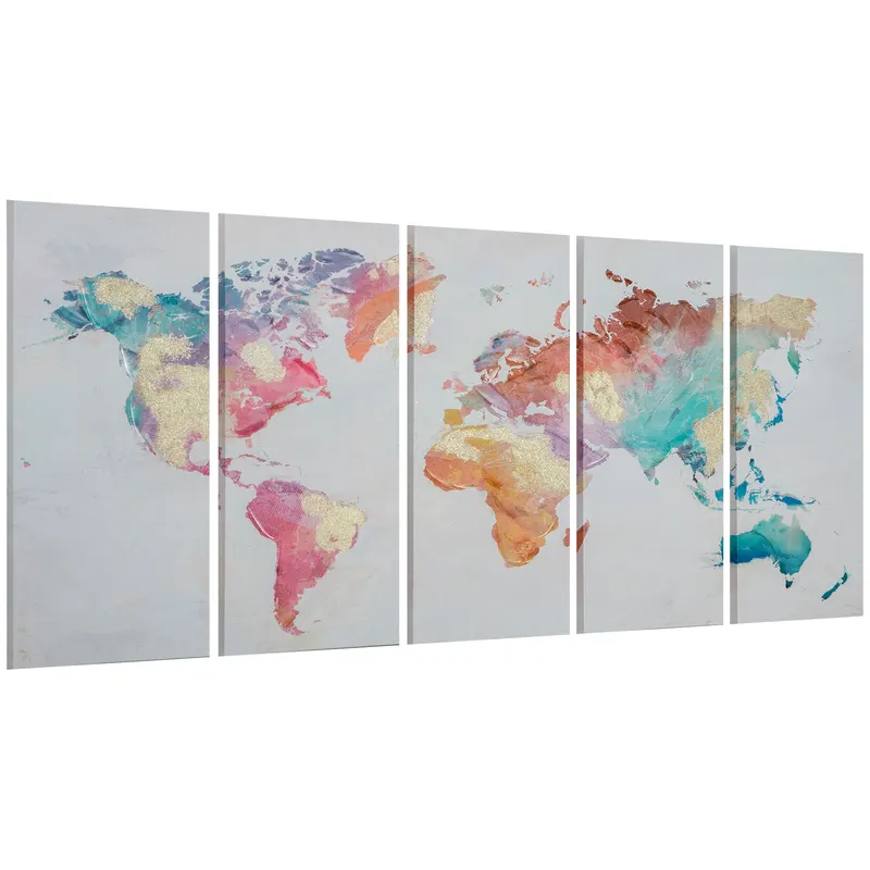 HOMCOM Set 5 Piese Arta de Perete Canvas Harta Lumii Tablouri Decorative pentru Dormitor Sufragerie 80x40 cm | Romania