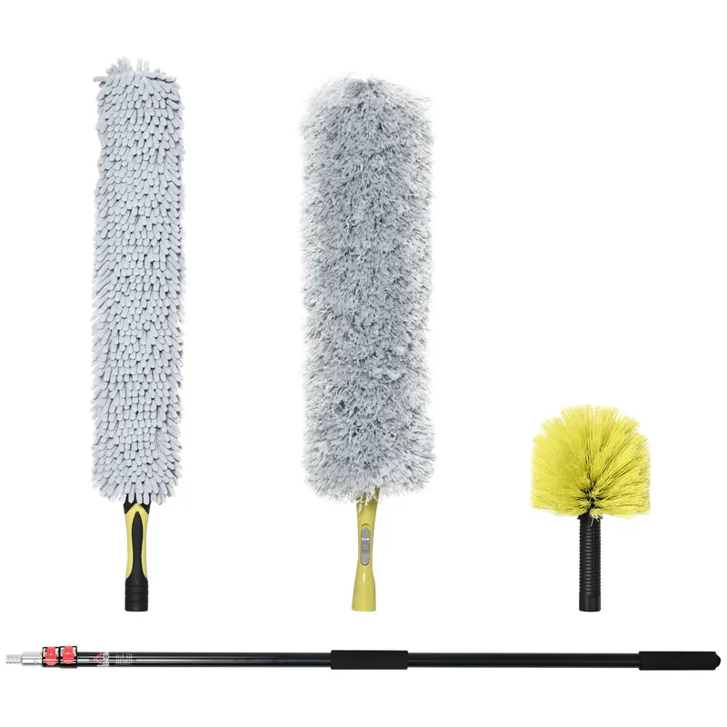 HOMCOM Kit de Curățare cu Stâlp Telescopic 3,5m și Cap Pliabil, Microfibră pentru Praf | Romania