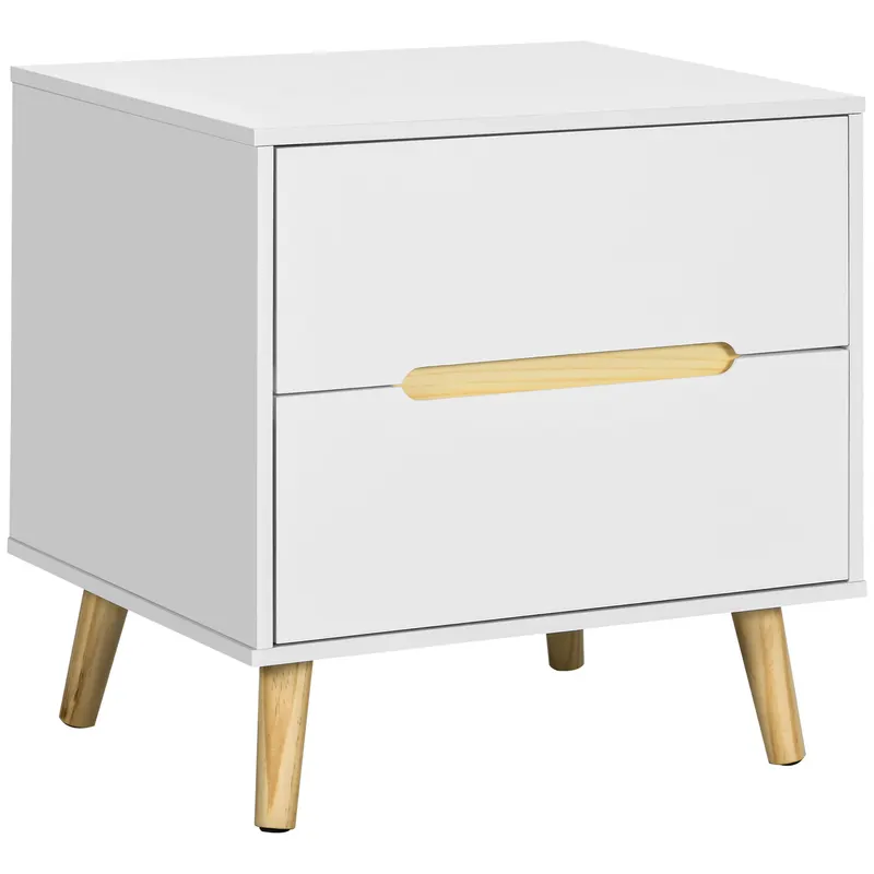 HOMCOM Noptieră Modernă cu 2 Sertare Masă Laterală Picioare Lemn Masiv pentru Dormitor sau Living 50x40x50.5cm | Romania
