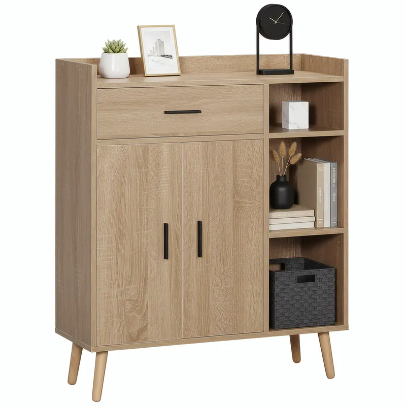 Bufet modern cu dulap de depozitare cu sertar si raft reglabil, din PAL, natural 80x30x96.5cm HOMCOM | Romania