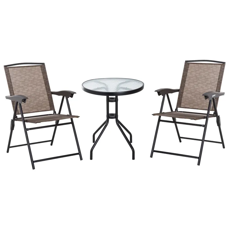 Outsunny Set de mobilier pentru gradina cu masa din sticla securizata, mobilier exterior, maro | Romania