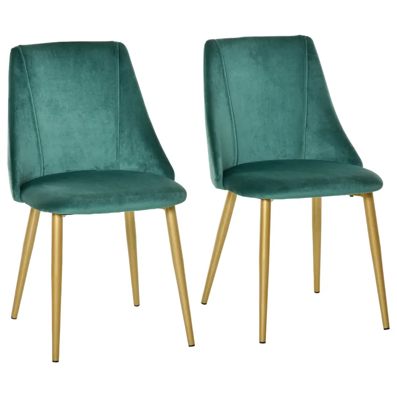 HOMCOM Scaune Moderne și Capitonate, Set din 2 Piese pentru Salon, Sufragerie, Bucătarie sau Zona de Servit Masa, 50x56.5x85 cm, Verde | Romania