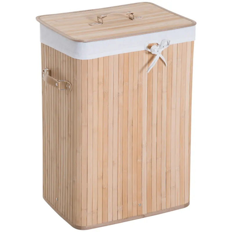 HOMCOM Coș de Rufe din Bambus cu Capac și Geantă Detașabilă, 40x30x60cm, Design Natural | Romania