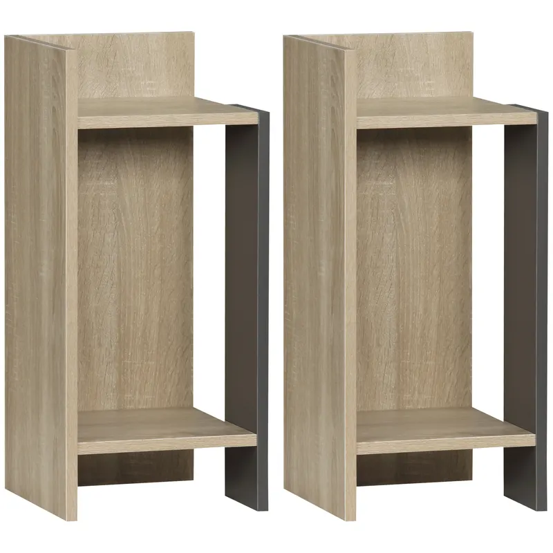 HOMCOM Set de 2 Noptiere Moderne cu Poliță Deschisă, Măsuță de Cafea, Spațiu de Depozitare, Gri, 27x25x60cm | Romania