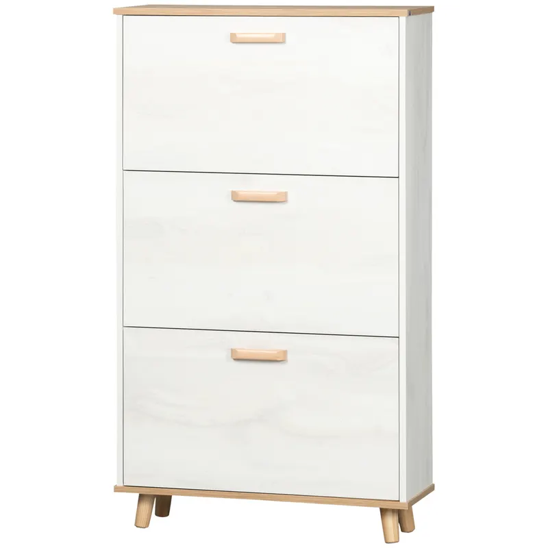 HOMCOM Dulap de pantofi din PAL cu 3 sertare si 2 rafturi interne reglabile, 70x23,5x122 cm, alb | RO