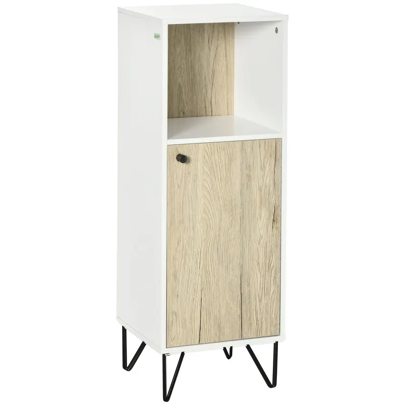 Kleankin Dulap de Podea Baie, Raft Deschis, Organizator Independent cu Ușă, Design Modern | Romania