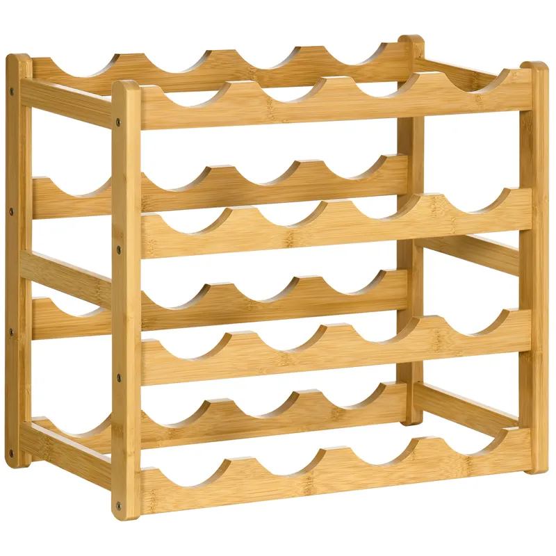 HOMCOM Dulap pentru Vinuri din Bambus cu Suport pentru 16 Sticle, Raft Exponat pentru Blat, Design Natural 43x23.5x38cm | Romania