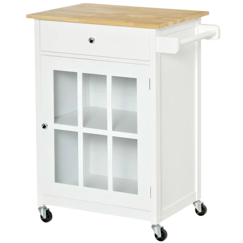 HOMCOM Cărucior Bucătărie Compact, Multifuncțional, Spațiu Depozitare, 67x48x86.5cm, Design Modern, Alb | Romania