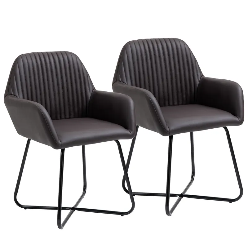 HOMCOM Set 2 Scaune Moderne pentru Sufragerie, Tapițate cu Piele Ecologică, 60x56,5x85 cm, Maro | Romania