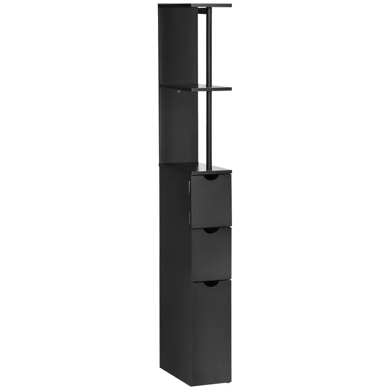 Dulap cu coloana HOMCOM din lemn ce economie de spatiu, dulap de baie cu rafturi, dulap si sertare, negru, 15x33x136.8cm | Romania