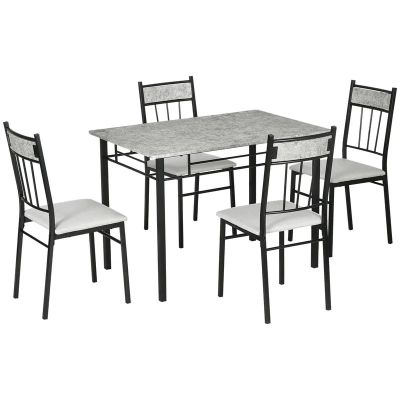 HOMCOM Set 5 Piese Masa Dreptunghiulară Metal MDF 4 Scaune Design Modern pentru Dining | Romania
