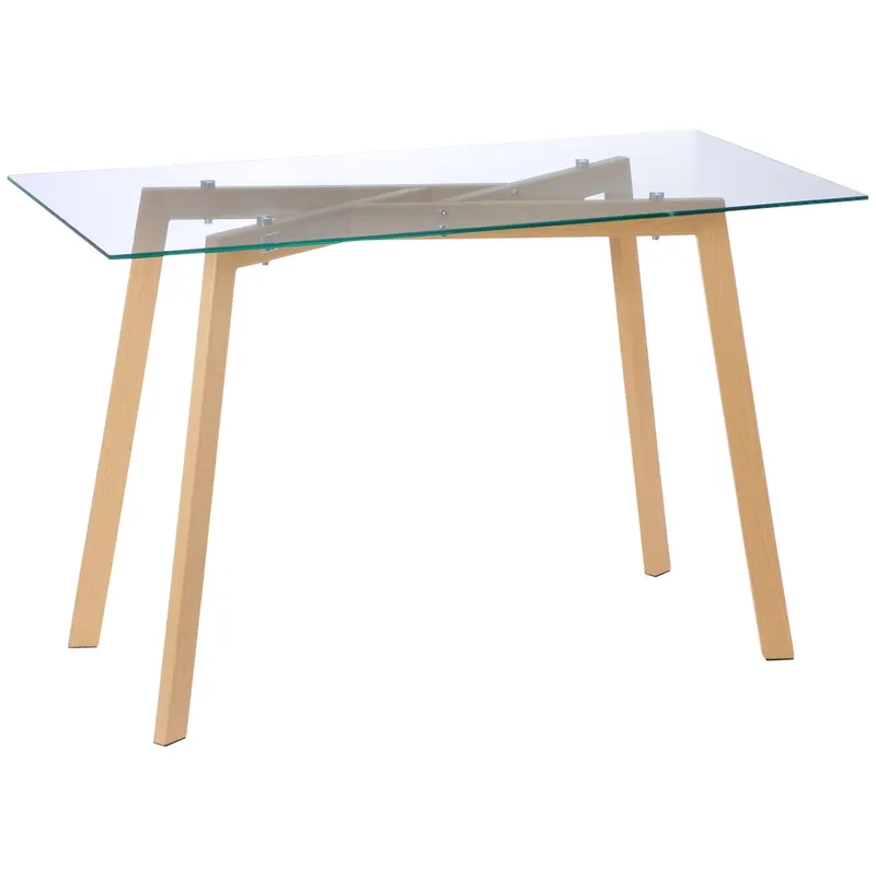 HOMCOM Masă de Sufragerie Dreptunghiulară pentru 4 Persoane Oțel cu Blat din Sticlă Securizată 120x60x76cm | Romania