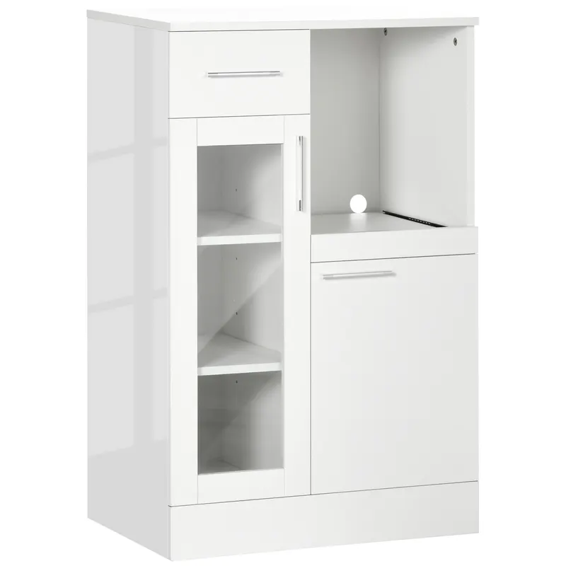 HOMCOM Dulapior cu Sertare și Dulap din Lemn și Sticlă Design Modern pentru Bucătărie sau Living 60x40x95cm Alb | Romania