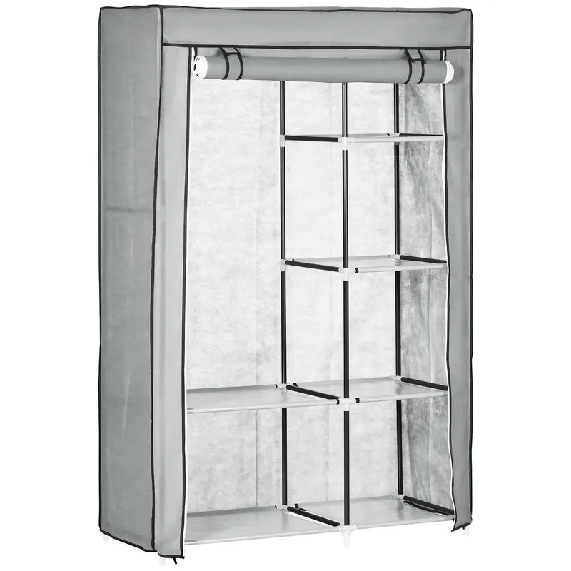 HOMCOM Dulap Modular din Oțel și PP, Organizator cu 6 Rafturi Deschise, 1 Cuier și Ușă, 103x43x162.5 cm, Gri | Romania