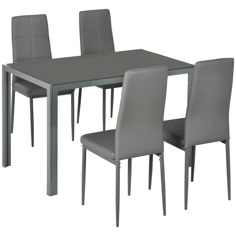 Set Masa Sufragerie cu 4 Scaune Moderne pentru Bucatarie sau Sufragerie, Gri HOMCOM | Romania