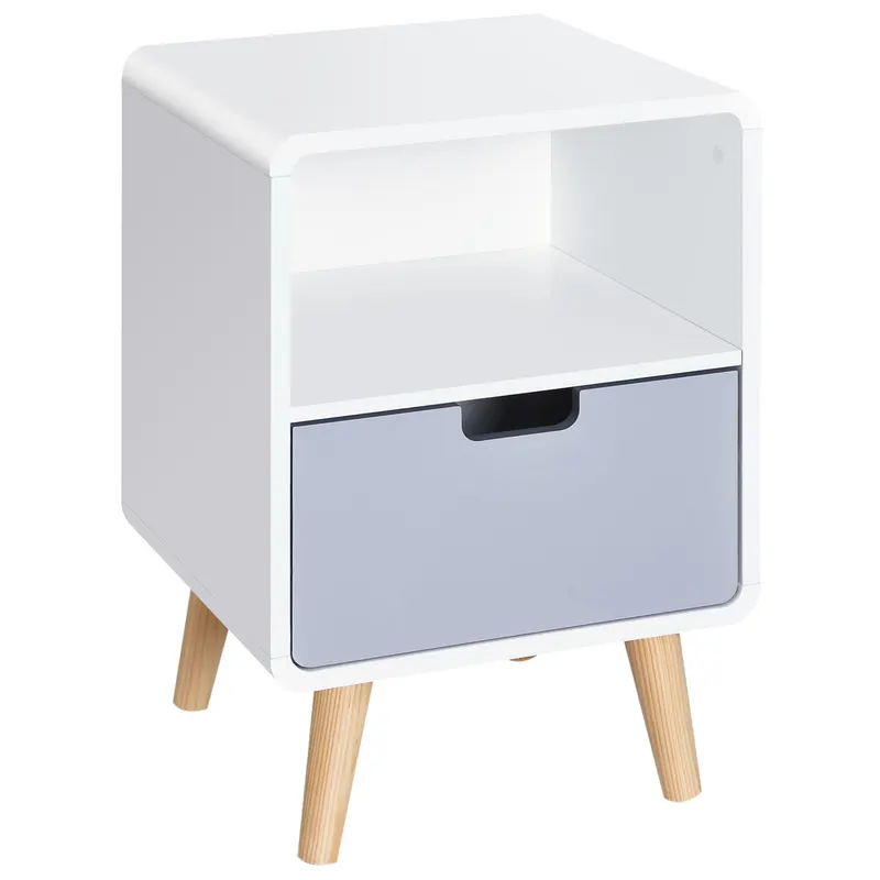 Noptiera HOMCOM cu Sertar stil Nordic din MDF si Lemn de Brad, 40x38x58 cm | Romania