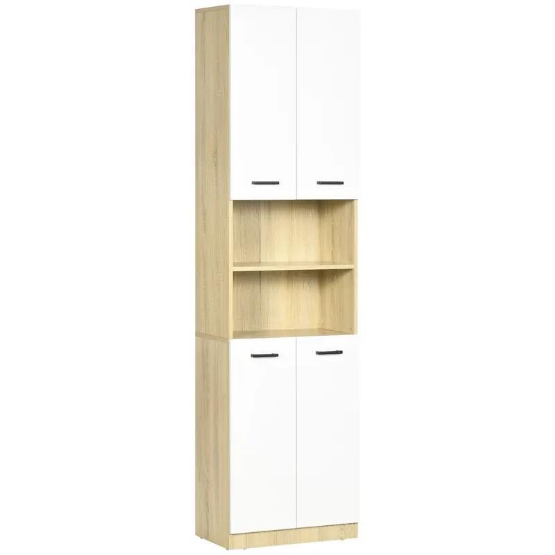 Kleankin Dulap Baie PAL Alb Anti-răsturnare cu 2 Uși și Rafturi Deschise 53x33.5x195.7 cm | Romania