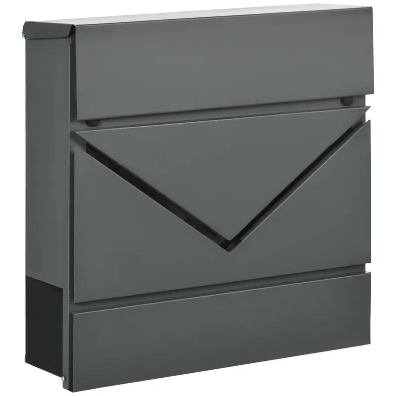 HOMCOM Cutie Postala din Otel Zincat cu Suport Ziare si 2 Chei de Securitate incluse, 37x10.5x37 cm, Gri | Romania