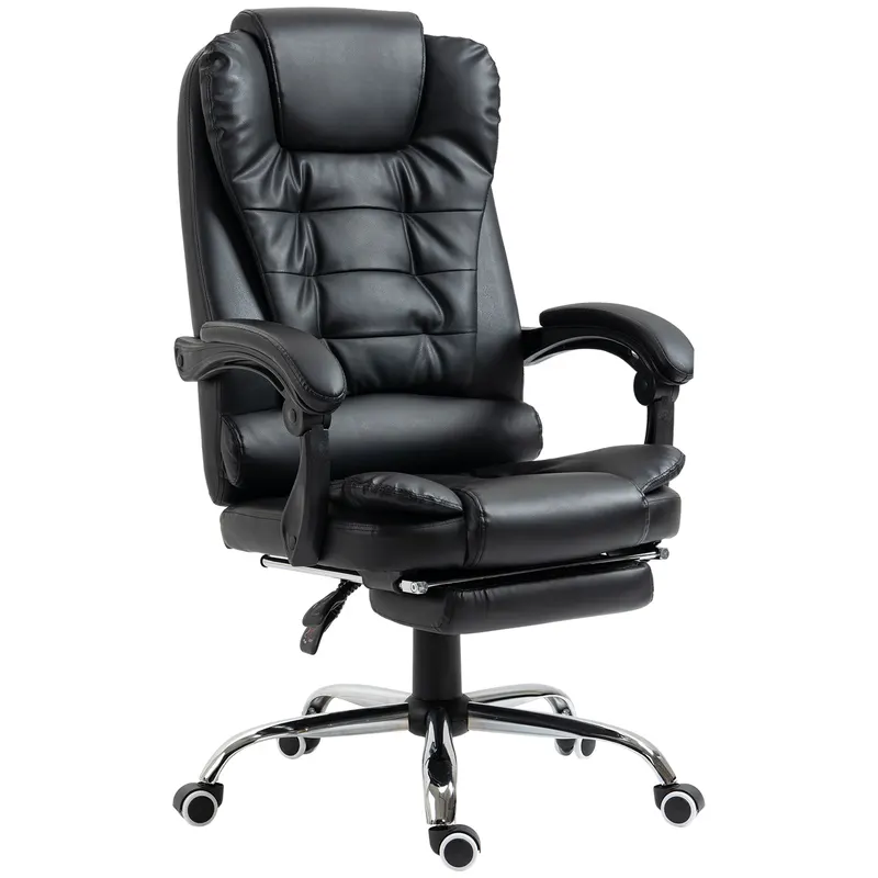 HOMCOM Scaun Birou din Piele Artificială Neagră Înălțime Reglabilă Spătar Rabatabil 64.5x69x127cm | Romania