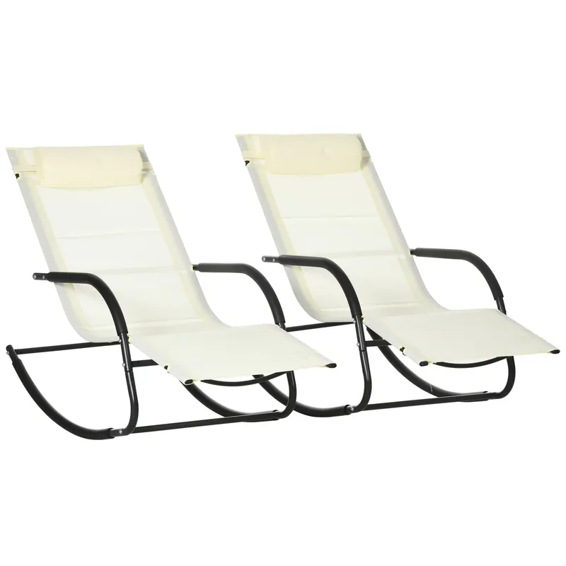 Outsunny Scaun Balansoar de Gradina din Otel cu Cotiere si Tetiera Detasabile, 67x144x87 cm, Gri si Bej | Romania