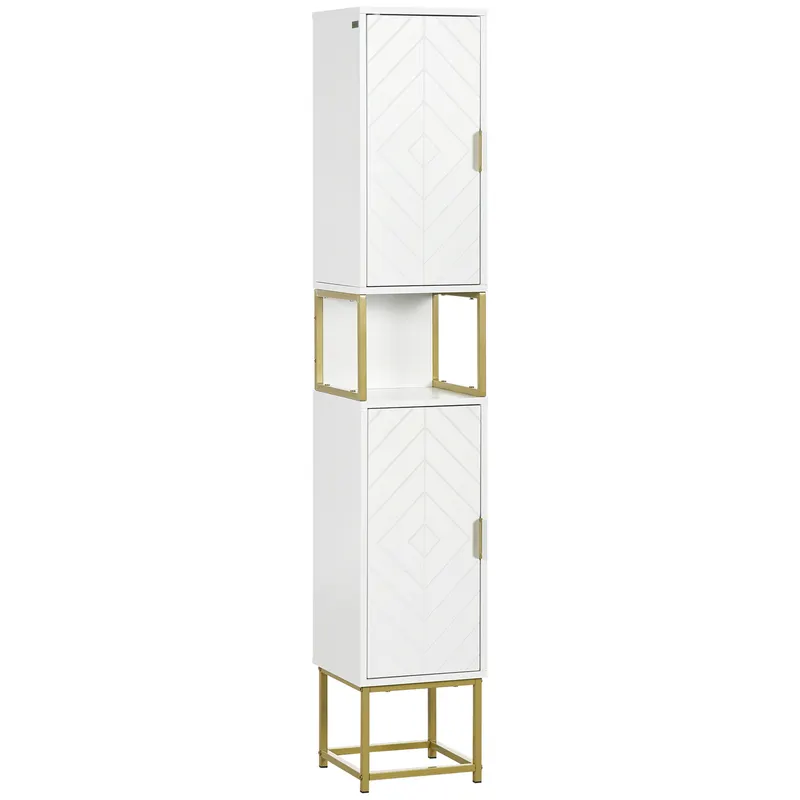kleankin Dulap baie cu dulapuri si compartimente deschise, mobilier pentru baie de dimensiuni reduse din MDF | Romania