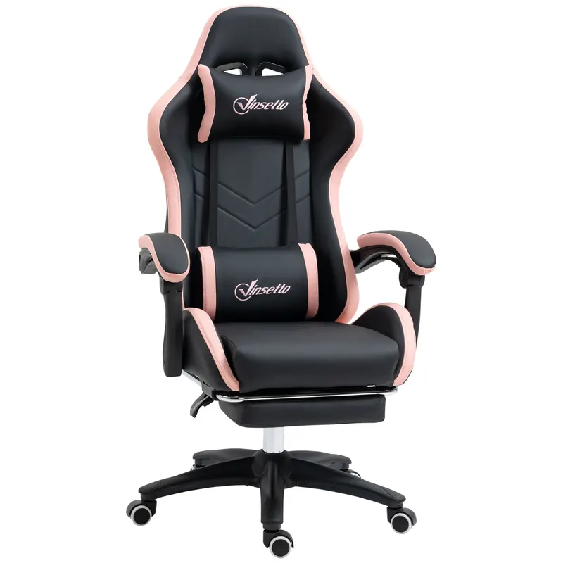 Scaun de Gaming Premium, Piele Ecologică PU, Oțel, Înălțime Ajustabilă, Spătar Inclinabil, 65x65x121-129 cm, Roz și Negru | Romania