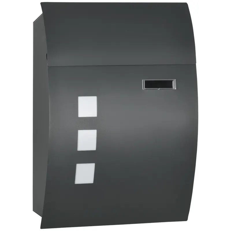 HOMCOM Cutie Postala Curbata din Otel Zincat cu 3 Fante si 2 Chei de Securitate incluse, 45x10x32 cm, Gri | Romania