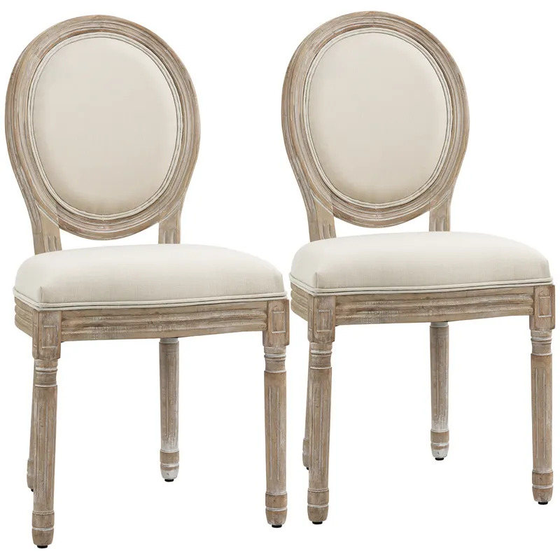 HOMCOM Set 2 Scaune Capitonate Vintage, Design Elegant, pentru Living sau Sufragerie, Albe | Romania