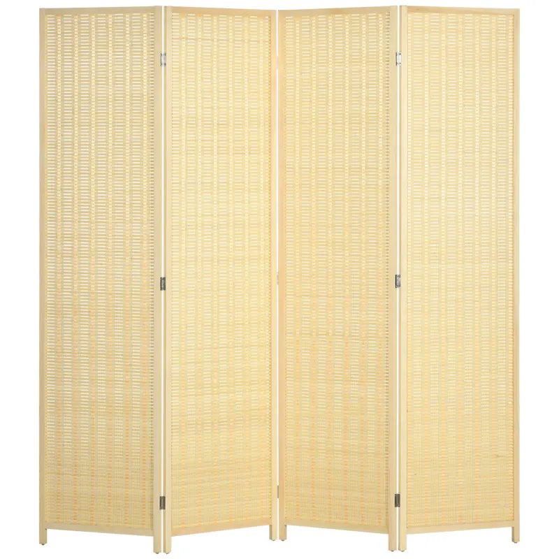 HOMCOM Paravan Decorativ 4 Panouri, 180x180 cm, Bambus Țesut Manual, Separator de Cameră Portabil, Design Natural | Romania