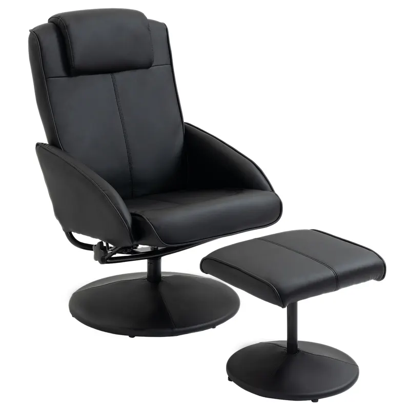 HOMCOM Fotoliu reclinabil de relaxare cu otoman pentru picioare si tapiterie din piele artificiala, 71x78x101cm, negru | Romania