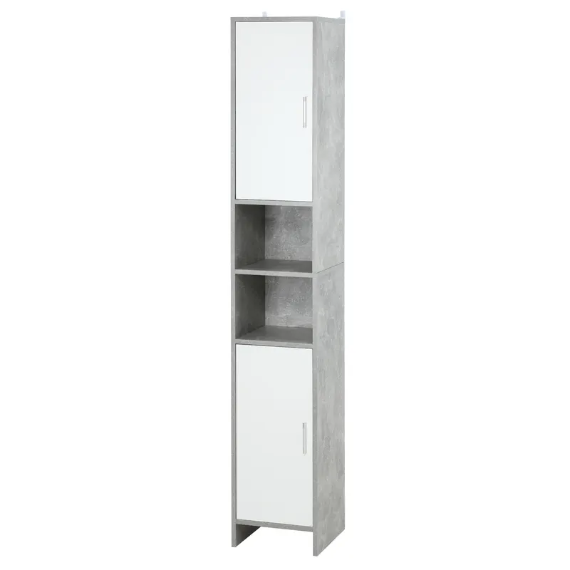 Dulap Baie Kleankin pentru Economisire Spațiu, cu 2 Uși din PAL, Efect Ciment, Gri-Alb, Dimensiuni 30x30x180cm, Ideal pentru Organizare | Romania