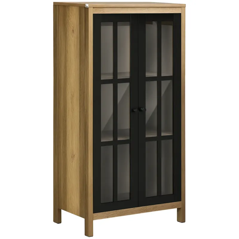 HOMCOM Dulap pentru Bucătărie Modern cu Uși din Sticlă, Ideal pentru Sufragerie și Birou, Design Contemporan, Maro | Romania
