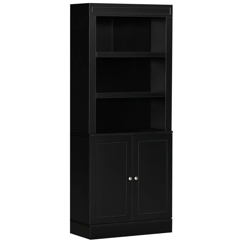 HOMCOM Bufet Bucătărie Lemn cu Spațiu Depozitare, Etajere Ajustabile, Dulap 2 Uși, Design Modern, Negru | Romania