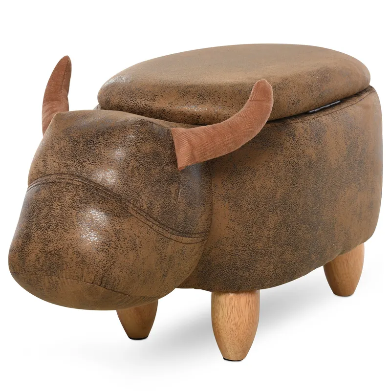 Puf Cutie in Forma de Bivol, Taburet Suport de Picioare cu Structura din Lemn si Sezut Capitonat, 62x35x36cm, Maro HOMCOM | Romania