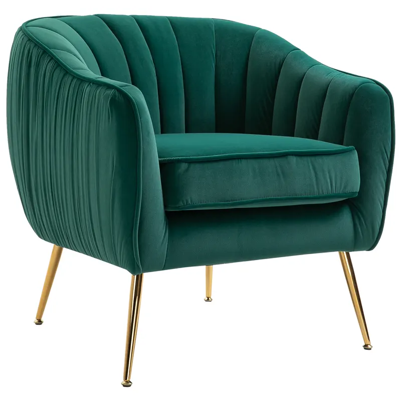 HOMCOM Fotoliu Elegant din Catifea Verde cu Picioare Metalice Aurii Confort Superior pentru Living | Romania