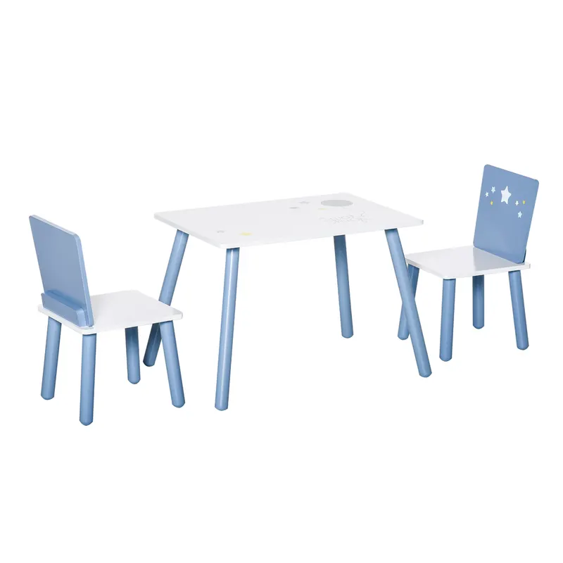 HOMCOM Mobilier Copii 2-6 Ani, Masă și Scaune în Nuanțe de Albastru Deschis și Alb | Romania